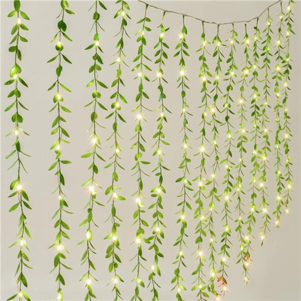 Artificial Vines Curtain Lights, Fake Greenery Garland Willow Leaves with Lights